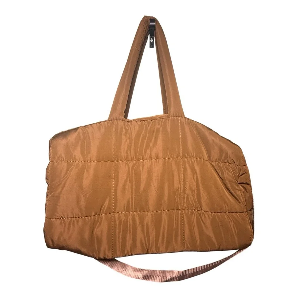Chocolate Brown Puffer Travel Duffle Overnight Bag Shoulder Crossbody 18x13